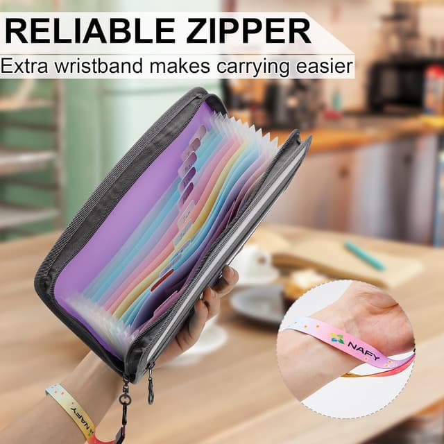Detalle de NAFY Small Accordion File Organizer, Lilac A5 Expanding Folder Wallet with Zipper – 13 Pockets