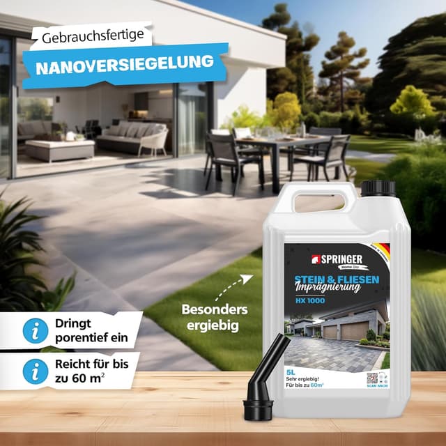 Detalle de SPRINGER HX1000 Steinimprägnierung (5 L) für Stein- & Fliesen – Nanoversiegelung für innen & außen