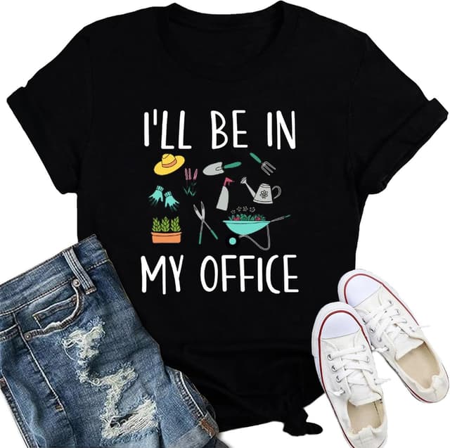 Detalle de Qskall Women’s Plant Lover Garden T-Shirt ("I’ll Be in My Office" slogan)
