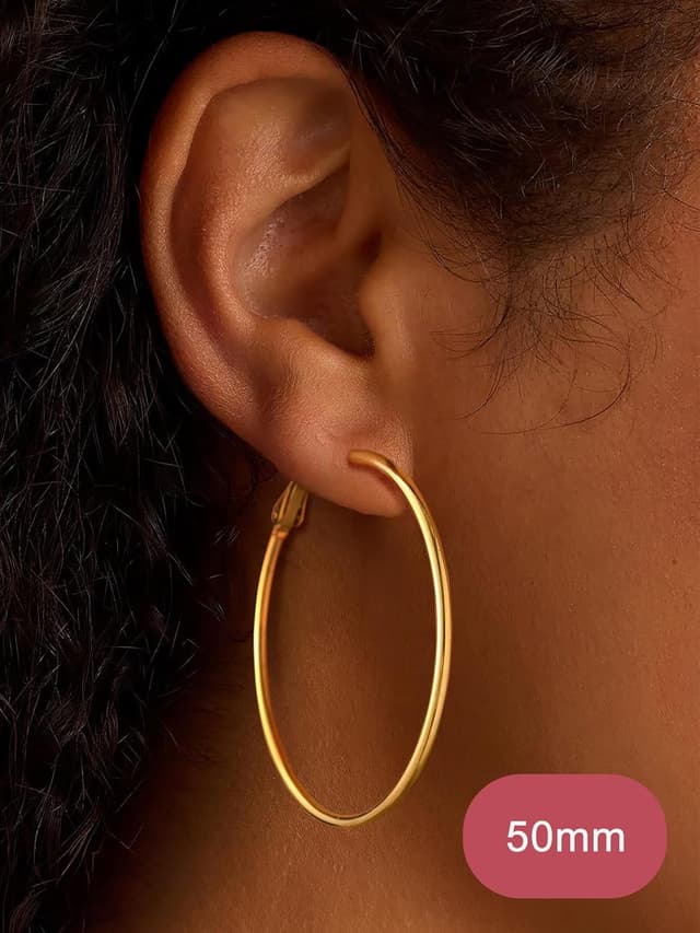 Detalle de FOCALOOK Creolen aus Edelstahl für Damen (30/50/70/100 mm) in Rund-Optik – silber, gold oder schwarz