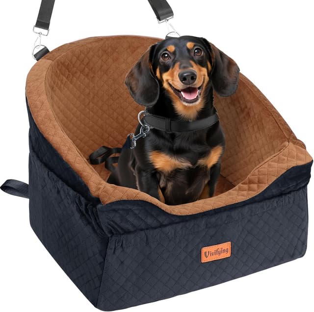 Detalle de Vivifying Hundeautositz mit Sicherheitsgurt, abnehmbarer & waschbarer Sitzerhöhung bis 11,3 kg (Braun)