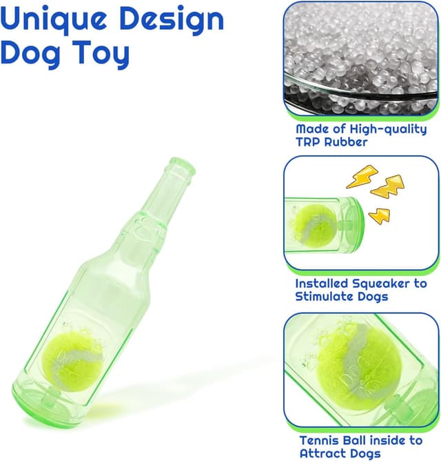 Detalle 2 de DANCOLOR Squeaky Dog Toys Bottle With Tennis Ball – interactive fetch and tug play for puppies and retrievers