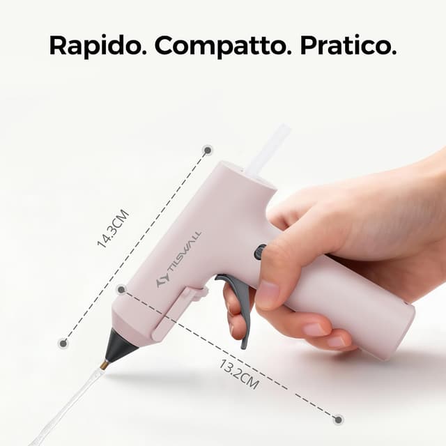 Detalle de TILSWALL mini pistola per colla a caldo senza fili con 20 stick 7×140 mm (riscaldamento 90 s) – Rosa