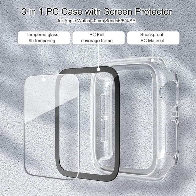 Detalle de Tuocal 2-Pack Hard PC Case for Apple Watch 40mm (SE/Series 6/5/4) – Clear protective screen cover