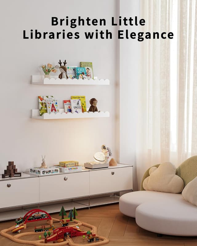 Detalle de Shario Nursery Book Shelves (4-Pack) White Floating Wall Shelves for Kids Rooms