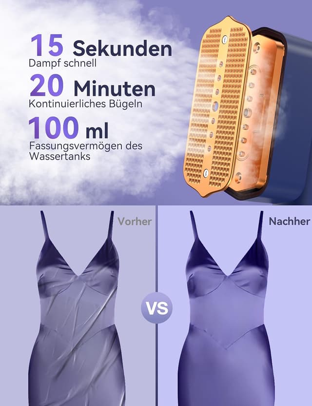 Detalle de Sundu Dampfglätter & Steamer Reisebügeleisen mit Dampf – 15s Aufheizen, 4 Dampfmodi, LED-Display, 899 g, Blau