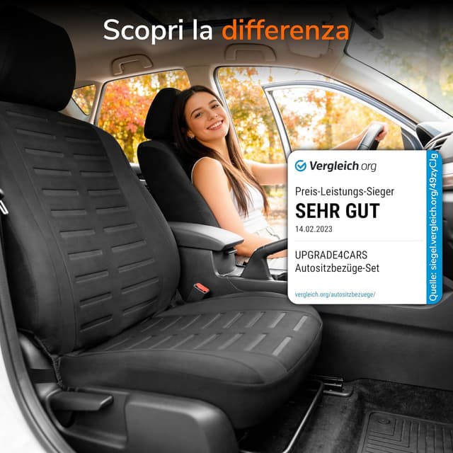 Detalle 2 de Upgrade4cars Coprisedili Anteriori Set Versione 2026 universali in nero (4 pezzi)