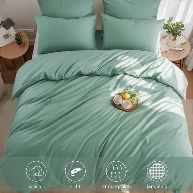 Detalle de RUIKASI Bettwäsche 220x240 Baumwolle grün