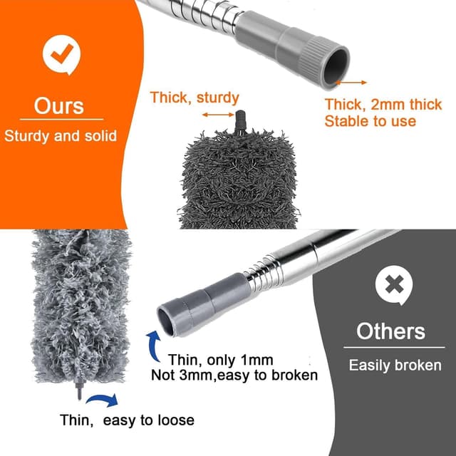 Thumbnail 6 de Feather Duster 7-piece extendable, bendable, washable cobweb brush kit (up to 100 inches) – Grey