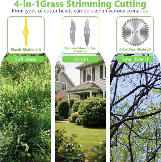 Detalle 2 de Cordless Telescopic Strimmer Kit with 2×21V Batteries, Fast Charger & Spare Blades (Electric Cordless, 2.5kg)