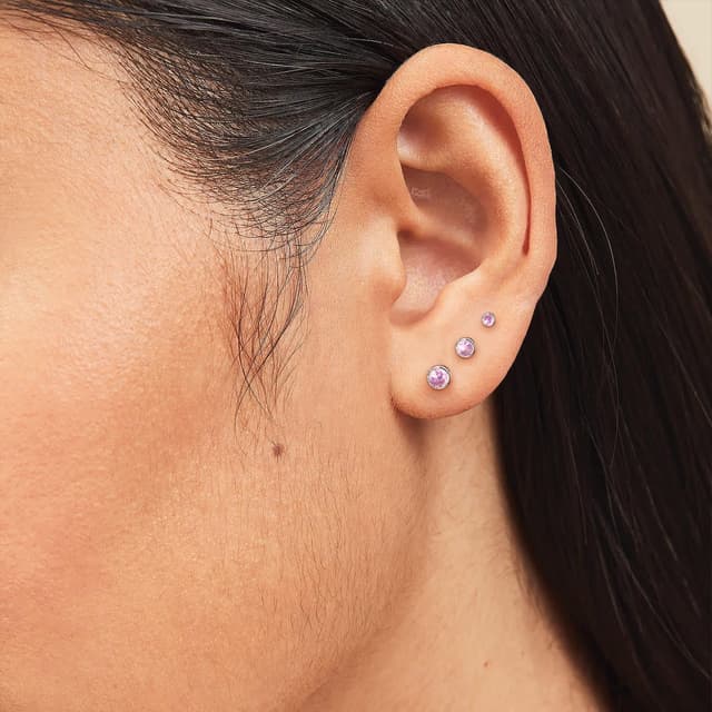 Detalle de Damen Ohrstecker Silber 925 Set (3 Paar) mit Zirkonia – Klein, hypoallergen, Schmetterlingsverschluss