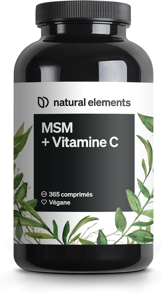 Detalle de Natural Elements MSM 2000 mg + Vitamine C naturelle (acerola) – 365 comprimés, végane