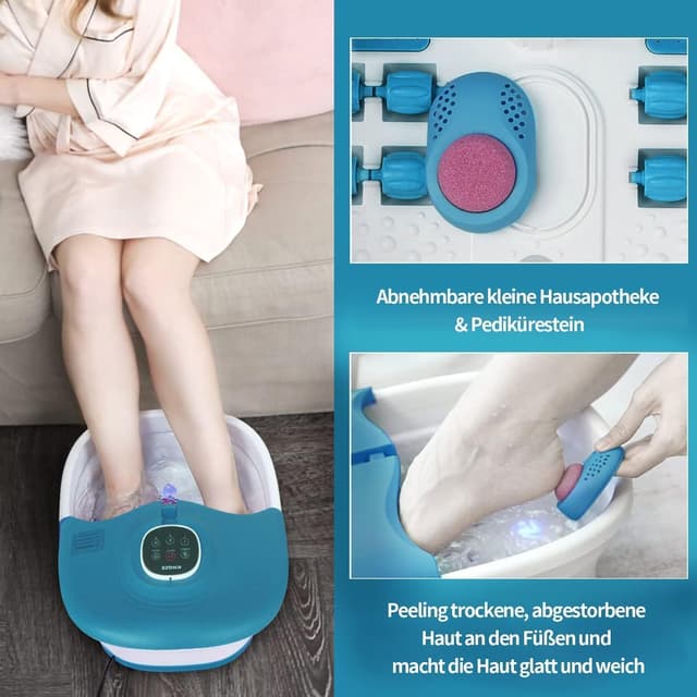 Detalle 2 de KNQZE Fußbad mit Massagefunktion & Heizung (zusammenklappbar, Timer, Vibration, Sprudelfunktion, Blau)