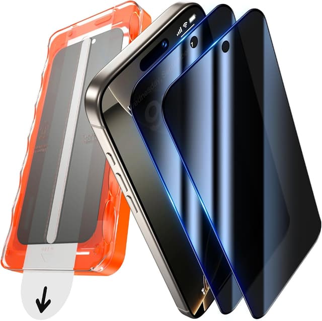 Detalle de UniqueMe per iPhone 17 Pro: pellicola privacy in vetro temperato 3D, 2 pezzi (anti-spia, anti-impronte)