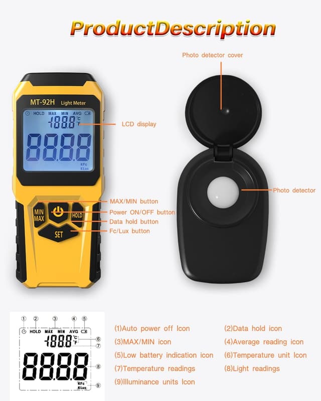 Detalle de URCERI Digital Light Meter with Split Sensor (0–200,000 lux) for Indoor/Outdoor Plants