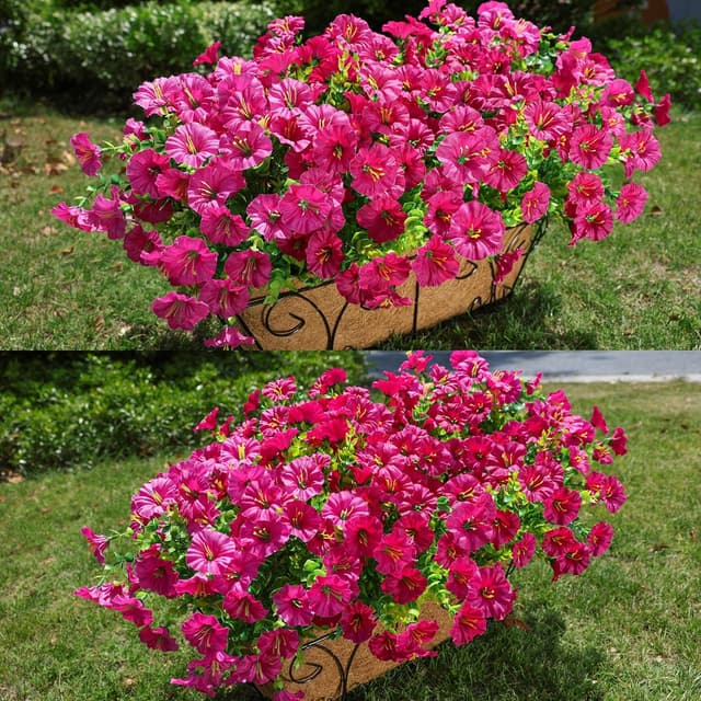 Detalle 2 de HyeFlora 12 Bundles of UV-Resistant Artificial Fuchsia Morning Glory Flowers for Outdoor Planters