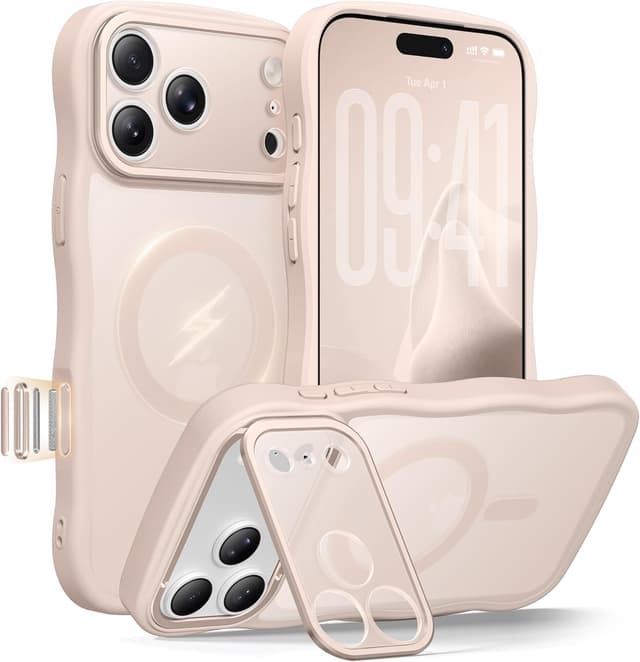Detalle de GolbinBox for iPhone 17 Pro Max Case with Stash Stand, MagSafe Compatible, Full Camera Protection (6.9 in), Rose Gold