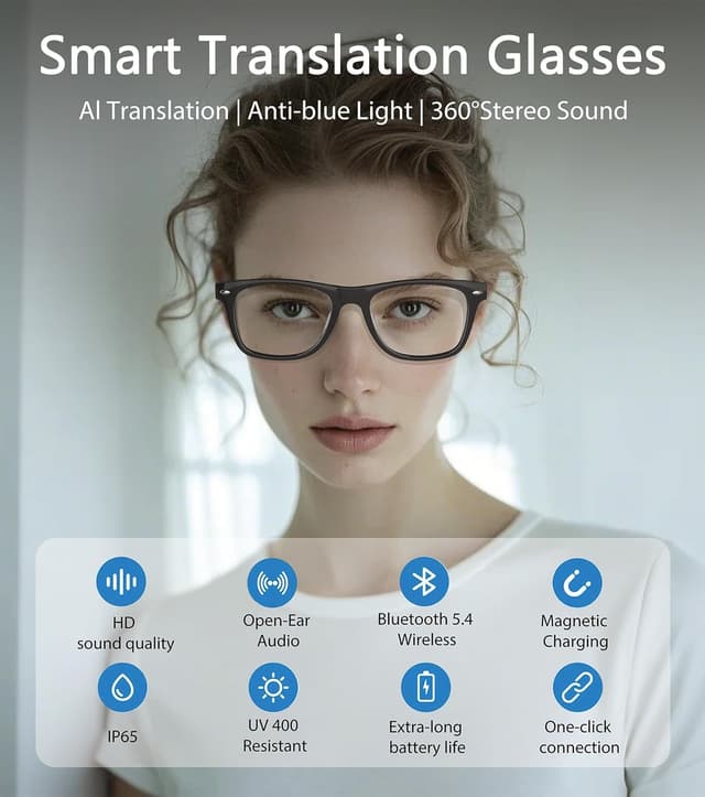 Thumbnail 1 de BLESSOURCE AI Smart Glasses 116-language translator 👓
