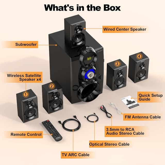 Thumbnail 6 de Bobtot Wireless Surround Sound System Home Theatre (5.1/2.1) with 8" Subwoofer, ARC/Optical, Bluetooth & Karaoke Inputs