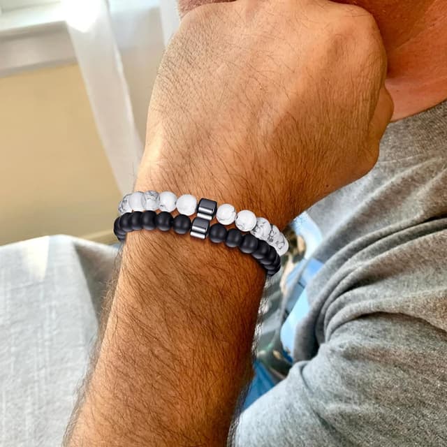 Thumbnail 6 de MOROTOLE Herren-Armband-Set mit 8 mm Tigerauge & Lavastein (Stretch, Naturstein)