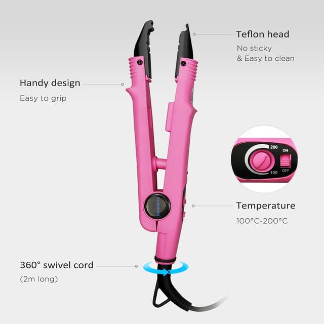 Detalle de janelove Wärmezange für Haar Extensions (100–200 °C) – für Bondings, Rosa