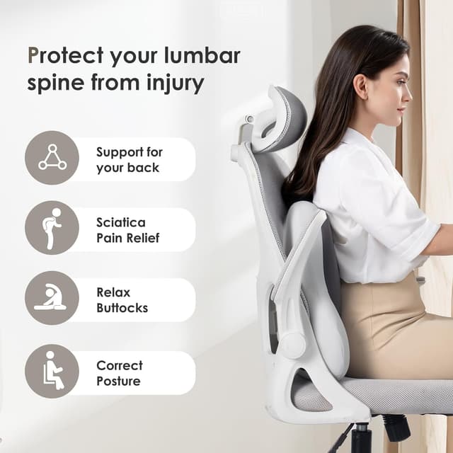 Detalle de FLORICH Car Seat Cushion and Back Support (Beige Grey) — Memory Foam Lumbar Pillow for Sciatica & Lower Back Relief