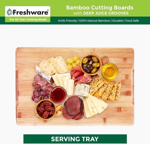 Detalle de Freshware Bamboo Wood Cutting Board Set of 3 with Juice Grooves (9x6", 12x8", 15x10")