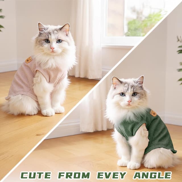 Thumbnail 6 de Waffle Knit Cat & Dog T Shirt for Small Dogs – Stretchable Puppy Shirt for Sphynx & Small Breeds (2 PCS, Large)