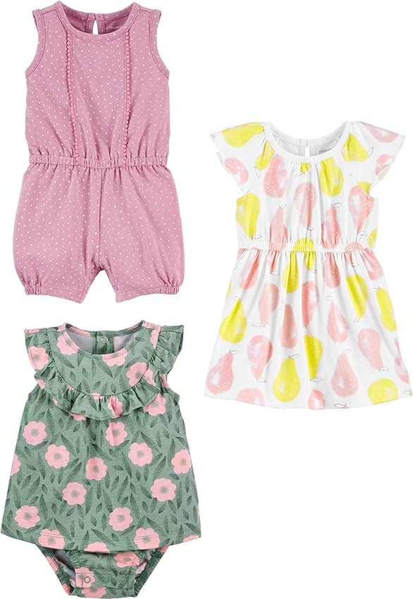 Imagen de Simple Joys by Carter's 3-Pack Romper, Sunsuit and Dress 0 meses Bebé niñas en OfertitasTOP