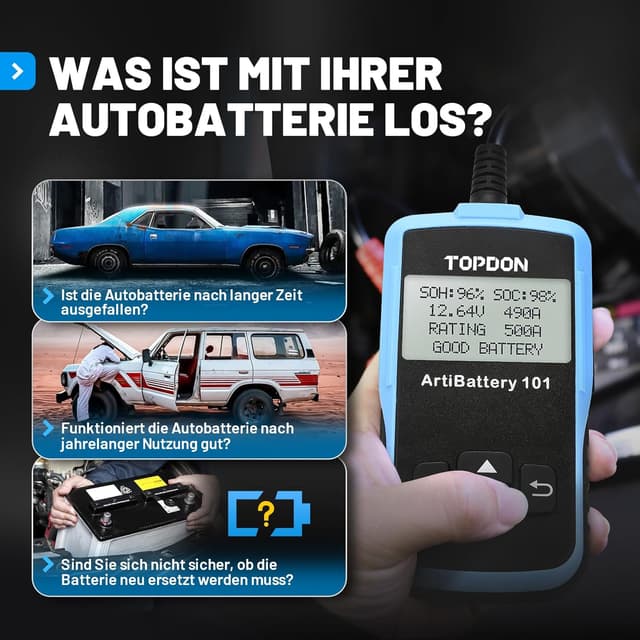 Detalle de TOPDON AB101 12V Batterietester für KFZ, Motorrad, SUV & Co.