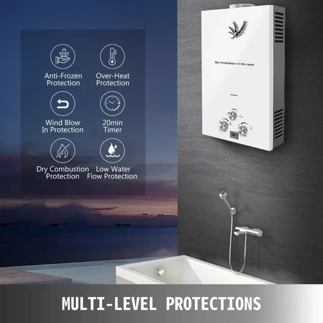 Detalle 2 de PEIXU Calentador de Agua 8L LPG 16KW Portátil