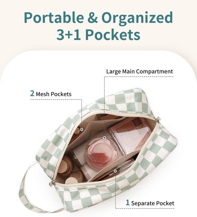 Detalle 1 de Travel Toiletry Wash Bag Mint Green Checkerboard