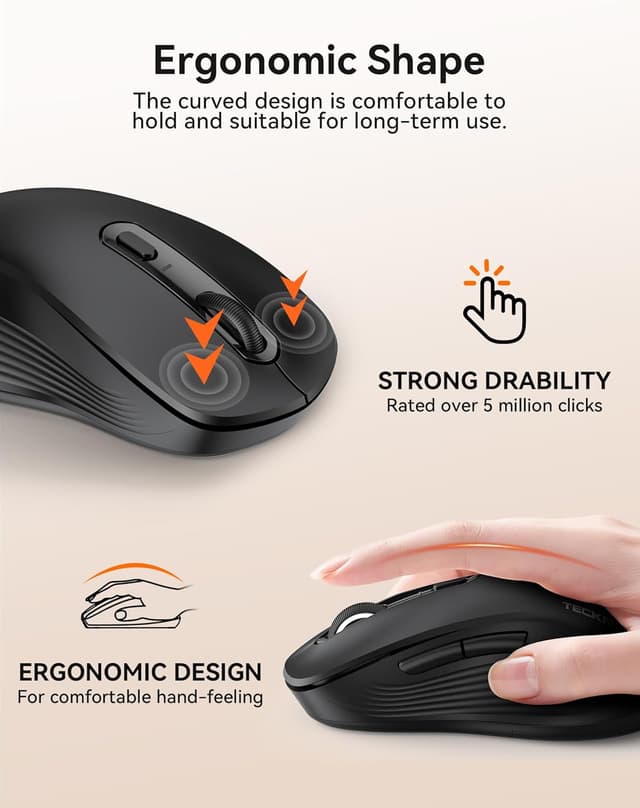 Detalle 1 de TECKNET Wireless Mouse 4800 DPI, tri‑mode Bluetooth