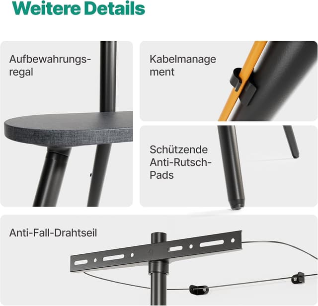 Detalle 2 de ECOTINY TV Ständer für 43–65 Zoll: höhenverstellbar, schwenkbar, bis 35 kg (VESA bis 400x400)