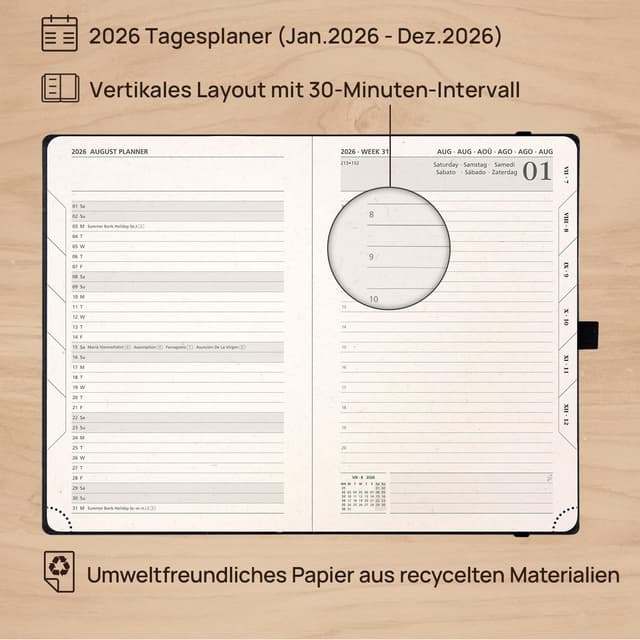 Detalle de POPRUN Kalender 2026 Tagesplaner 21,5 x 14,5 cm 📅