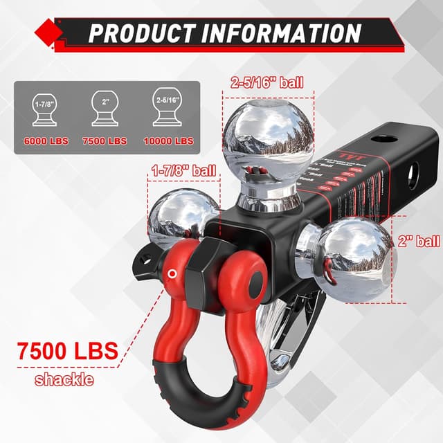 Detalle de TYT Tri Ball Trailer Hitch 10,000 lbs ๐