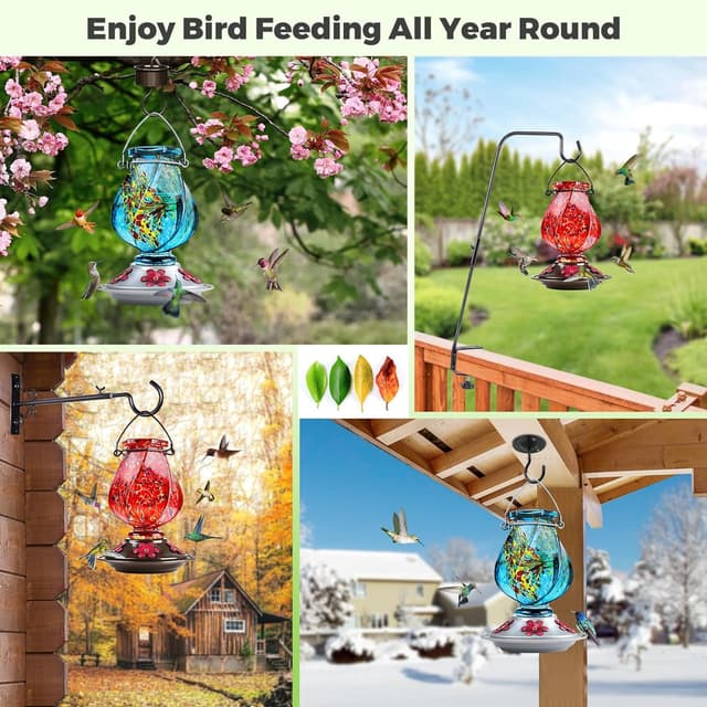 Detalle de BOLITE Hummingbird Feeder (Hand-Blown Glass) with Ant Moat and 5 Feeding Ports, 22 oz