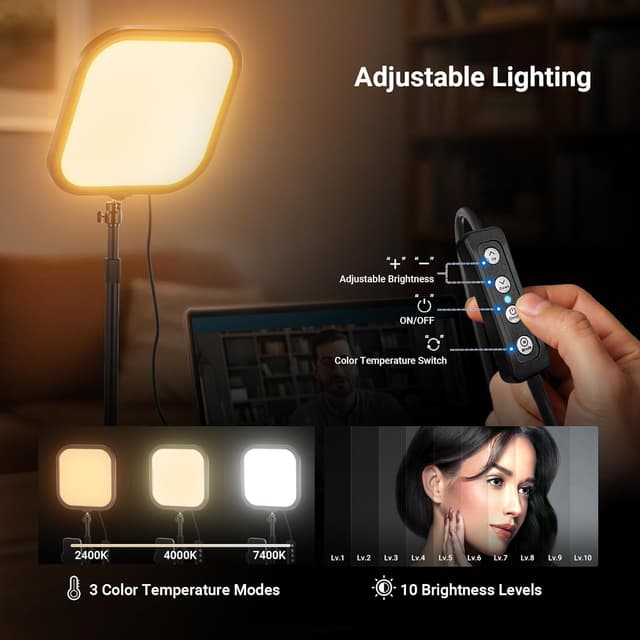 Detalle de NEEWER Basics 10.8" Video Conference Lighting with Desk Stand & Phone Holder (15W Bi-Colour, CRI95+)