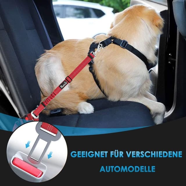 Detalle de SlowTon Hundegurt fürs Auto (2-in-1) mit Kopfstützen-Rückhaltegurt, Universalschnalle & reflektierendem Gummiband