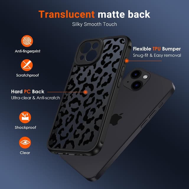 Detalle de Coqinen Cover per iPhone 13 con motivo leopardato, custodia traslucida opaca antiurto in PC+TPU