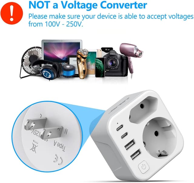 Thumbnail 6 de Adattatore di viaggio internazionale JSVER 6 in 1 con 2 USB-C e 2 USB-A (tipo A) per Giappone, USA, Canada e altro