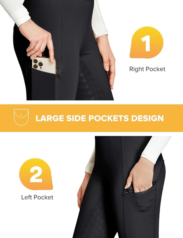 Detalle de FitsT4 Sports Reitleggings für Damen mit Silikon-Vollbesatz, Handytasche & Gürtelschlaufen