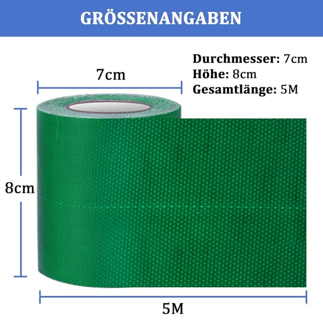 Detalle 2 de PVC Planenband Reparaturklebeband für Gewebeplanen (5 m x 8 cm) in Grün – für Lkw-Abdeckplane, Markise & Zelt