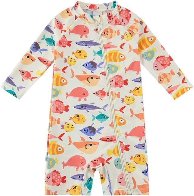 Detalle de upandfast Baby Badeanzug mit schrägem Reißverschluss und UPF 50+ Sonnenschutz