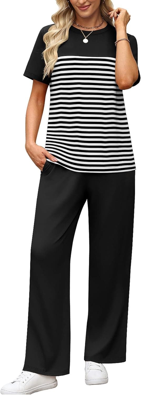 Detalle de WIHOLL Women’s 2-Piece Matching Set (Wide-Leg Pants & Top), Summer Outfit for Travel