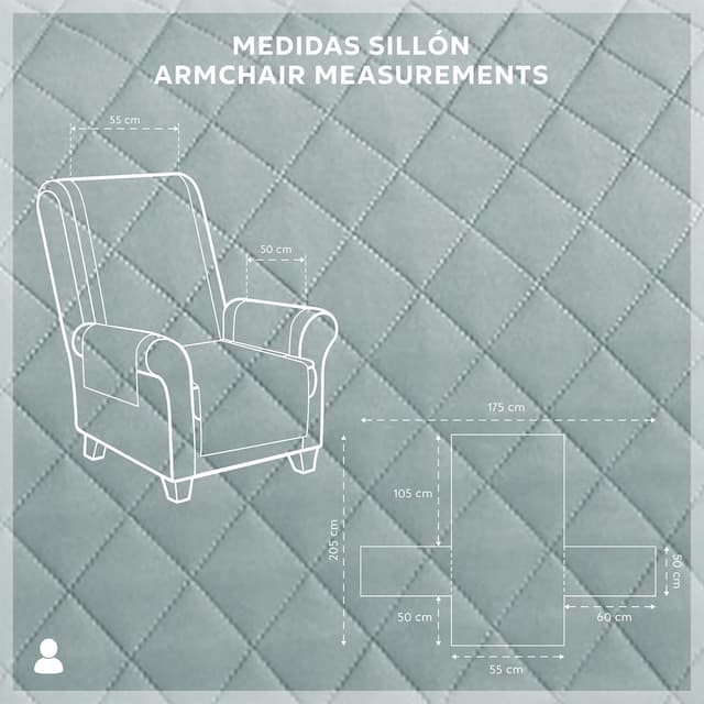 Detalle de Textilhome Copridivano Malu 1 posto con braccioli reversibile Acquamarine