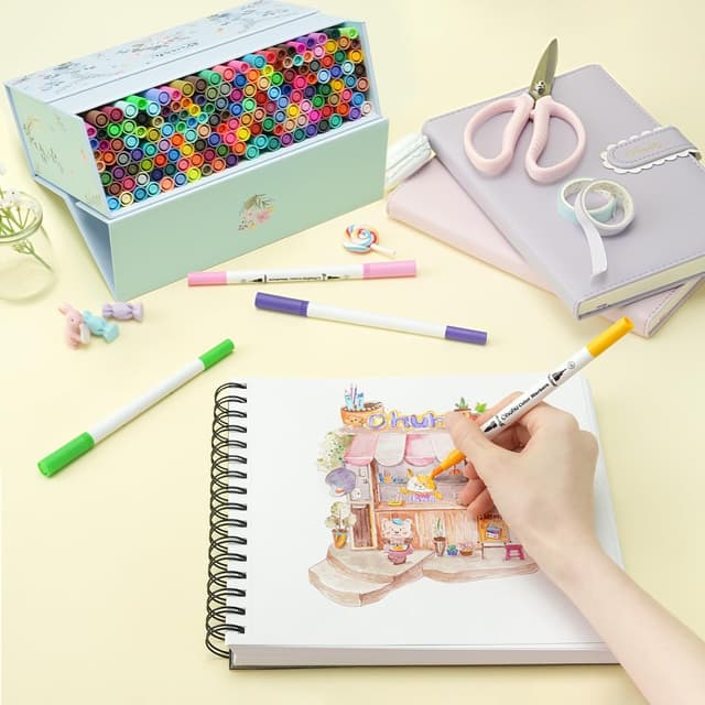 Detalle 1 de Ohuhu 160 Farben Filzstifte Dual Brush Pen Set (Pinsel & Fineliner, Doppelspitze)