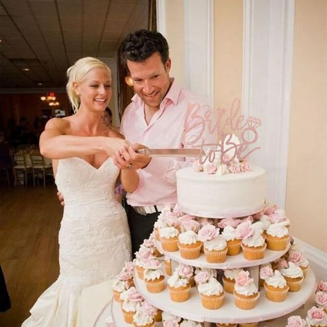 Detalle 2 de Bride to Be Kuchen Deko Glitzer Ring Cake Topper (1 Stück) für Bachelorette, Brautparty & Hochzeitsthema – Rosegold