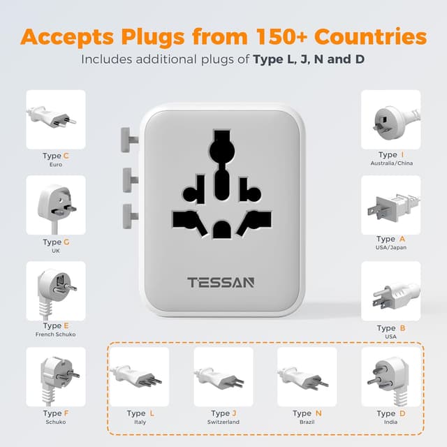 Thumbnail 6 de TESSAN Universal Travel Adapter 28W 🌍