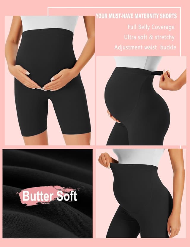 Detalle 2 de BONVIGOR Buttercloud Maternity Shorts (Over-the-Belly) 5"/8" Biker Shorts for Pregnancy Workout & Yoga